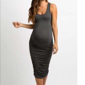 Charcoal Ruched Fitted Maternity Midi dress